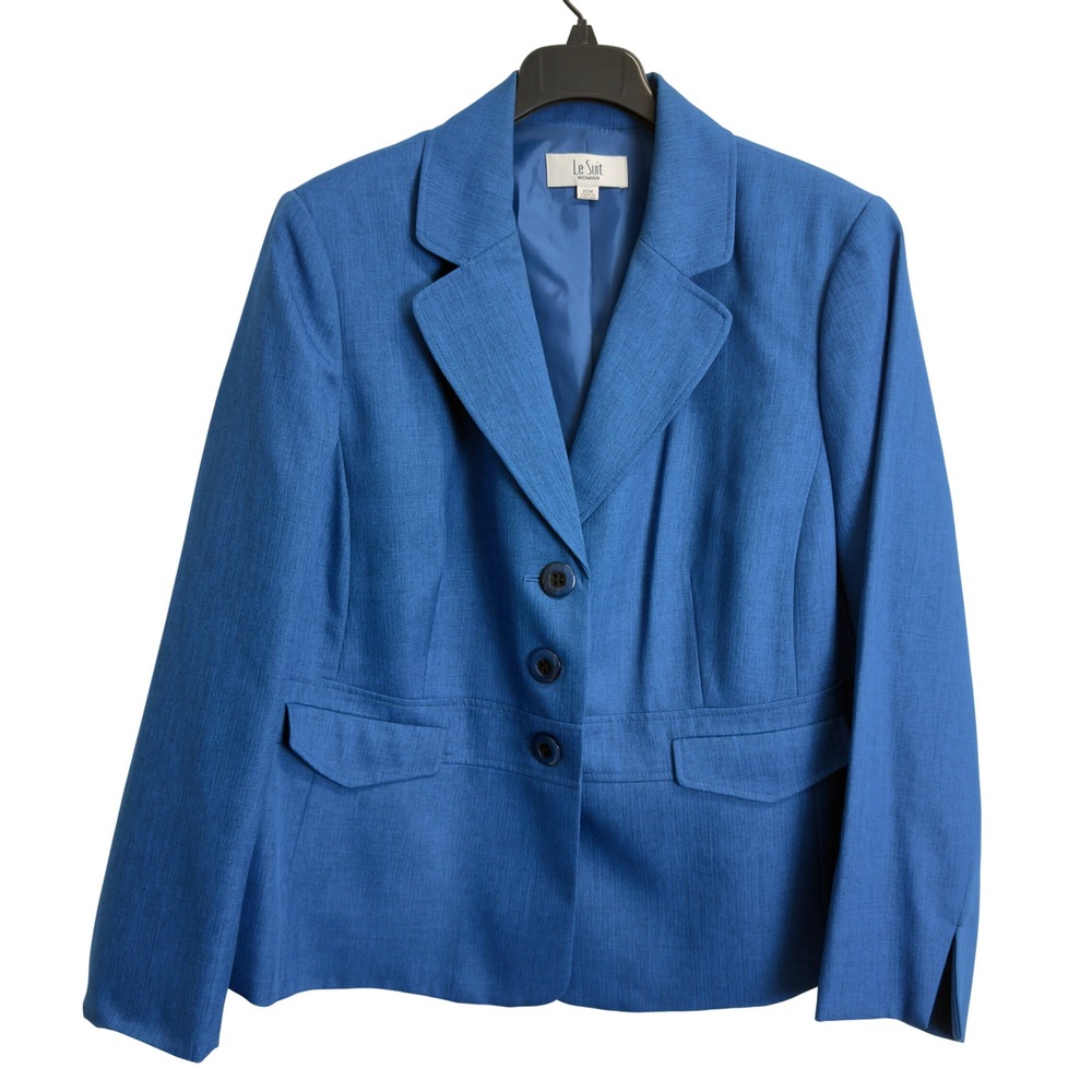 Le Suit Woman Blue Three Button Blazer Jacket Size 20W Professional Officewear